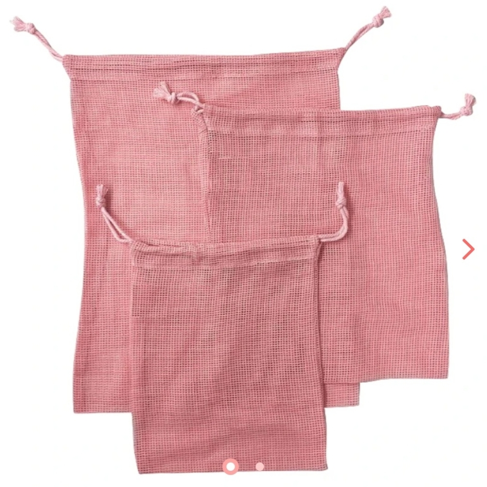 Envogue Pink Cotton Produce Bags - Fruit and Vegetable Mesh Bags (Set of 3)